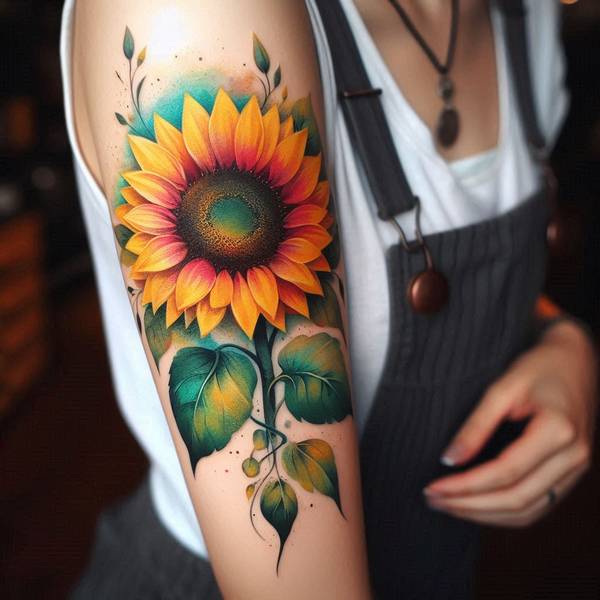 23 Symbolic Sunflower Tattoo Ideas 13 Watercolor Sunflower Tattoo 30a86d14 4de8 4536 bbfb 280aacbb941dda43