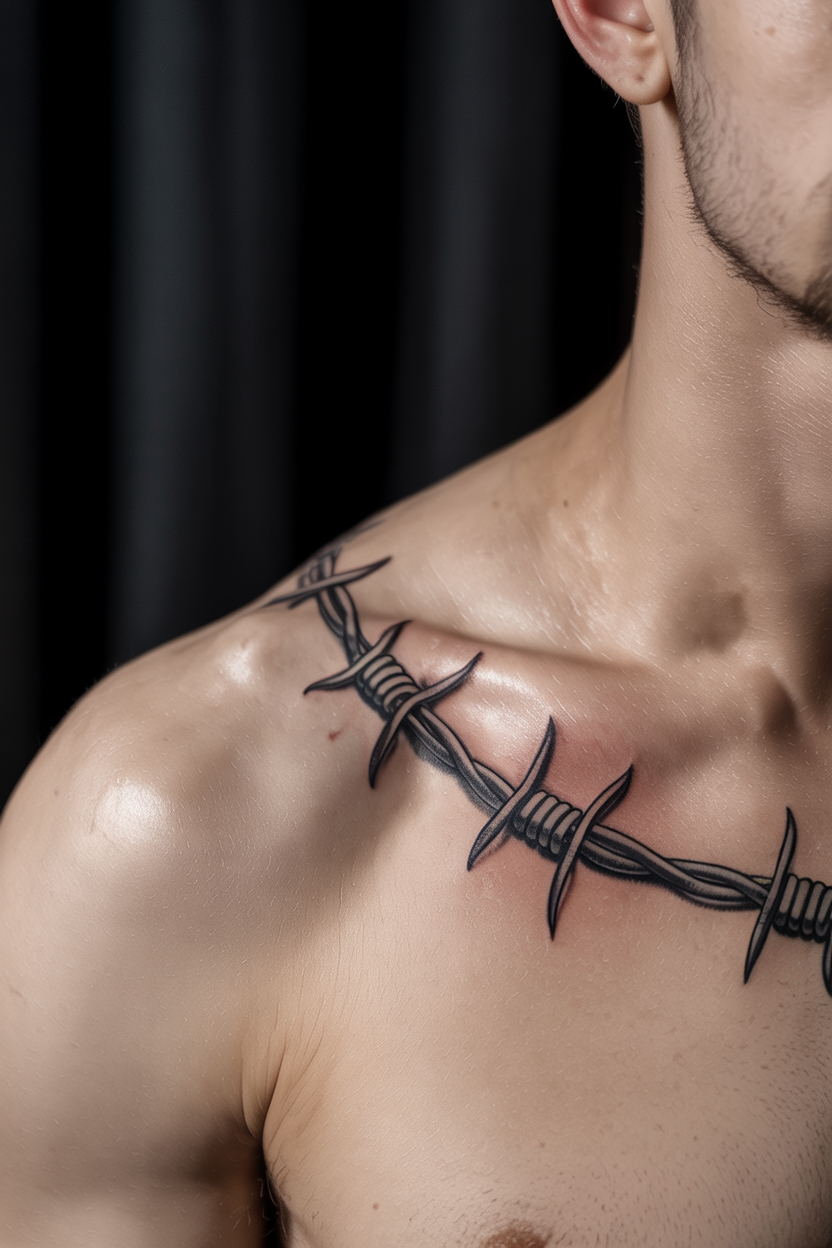 Barbed Wire Chest Tattoo
