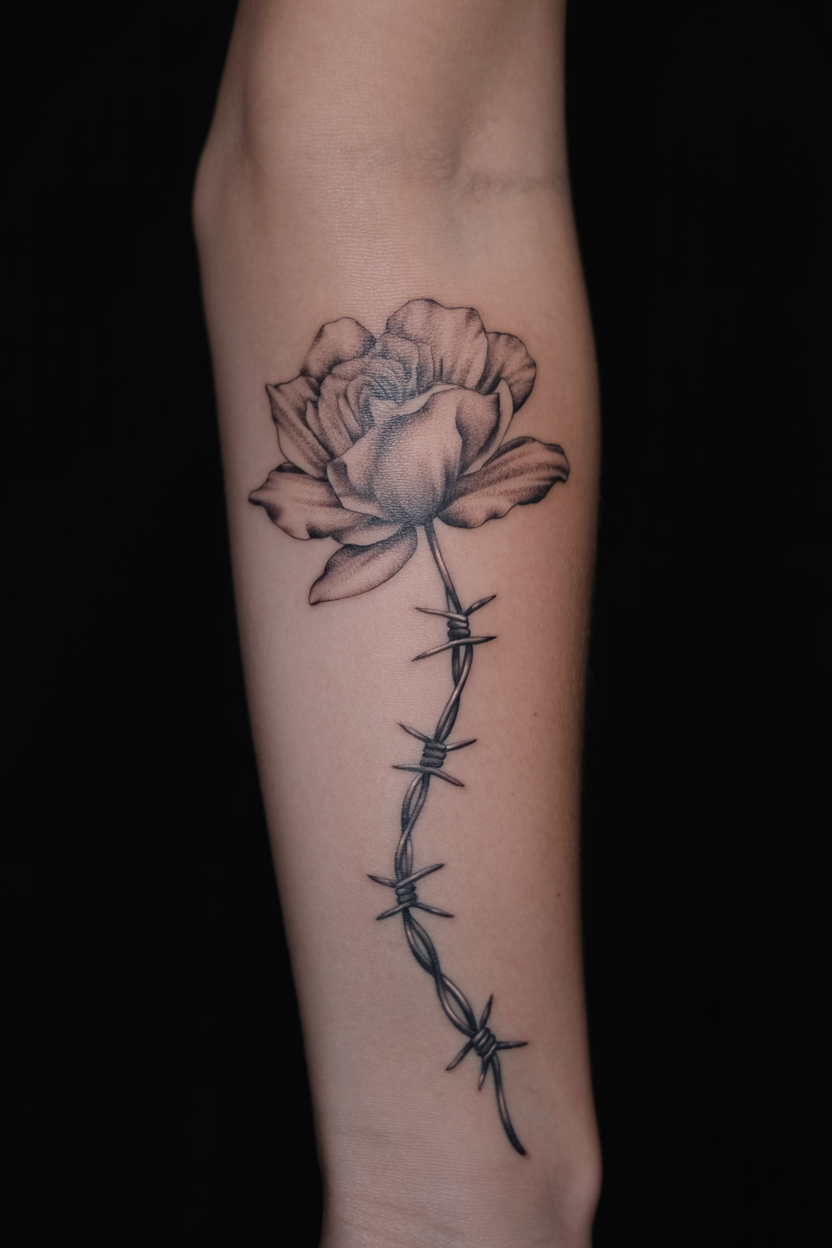 Barbed Wire Flower Tattoo