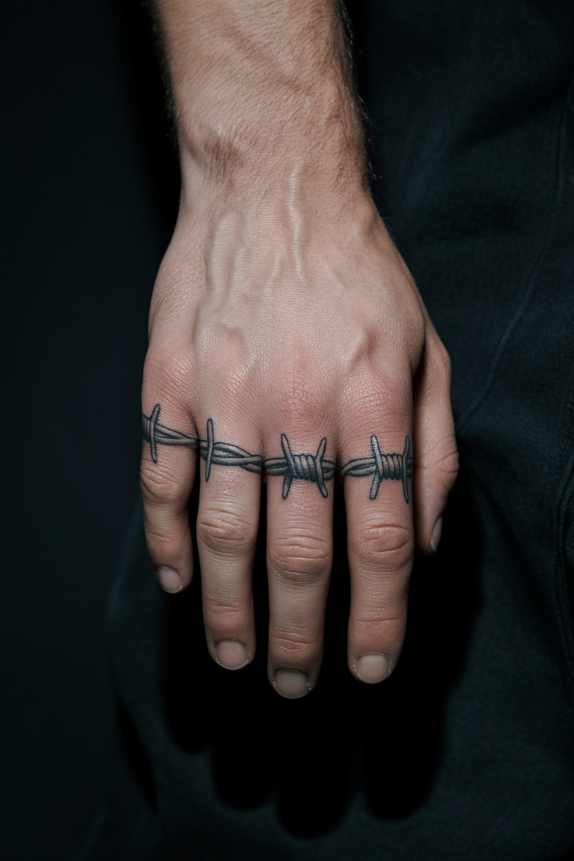 Barbed Wire Knuckle Tattoo