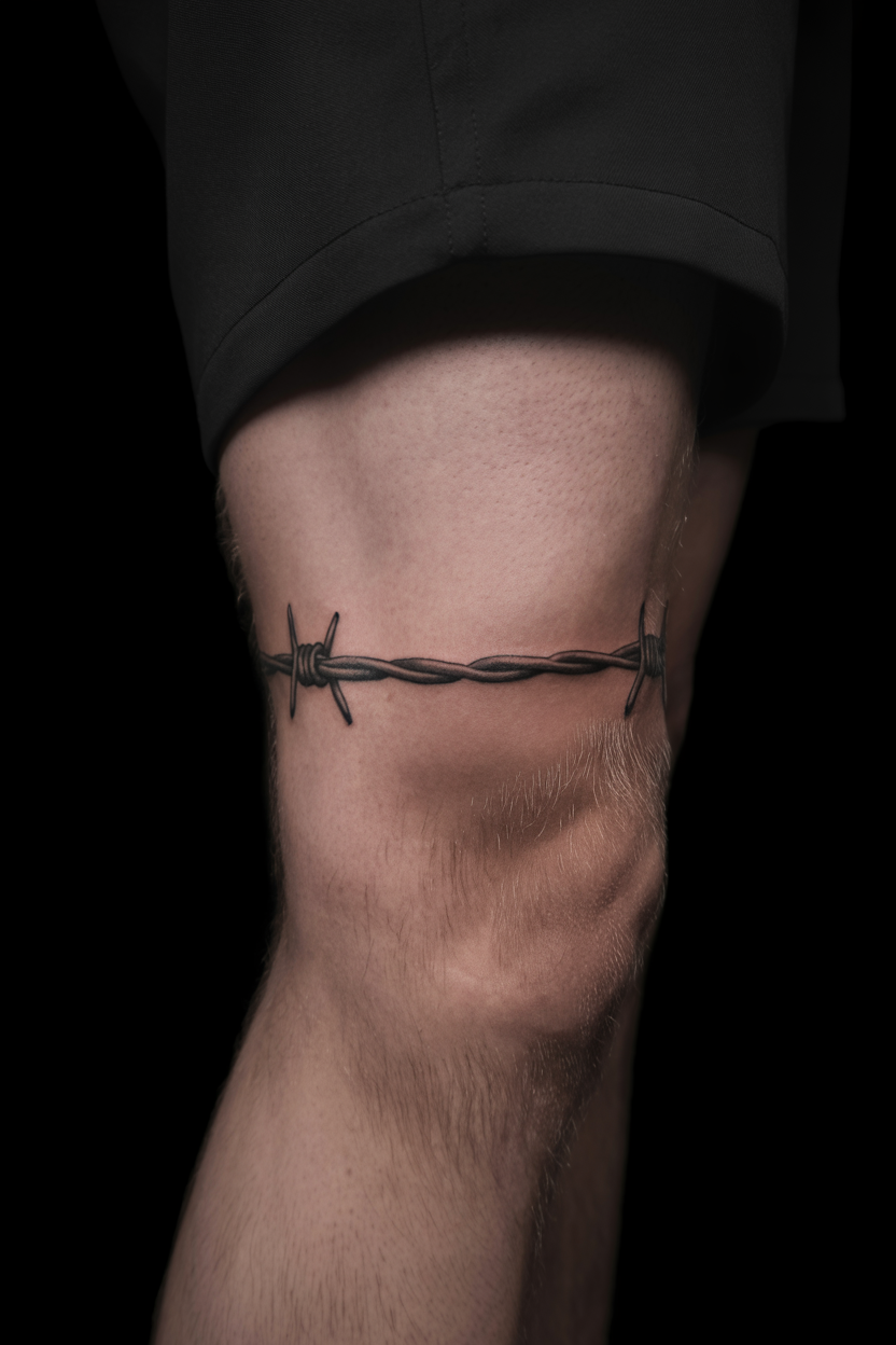 Barbed Wire Thigh Tattoo