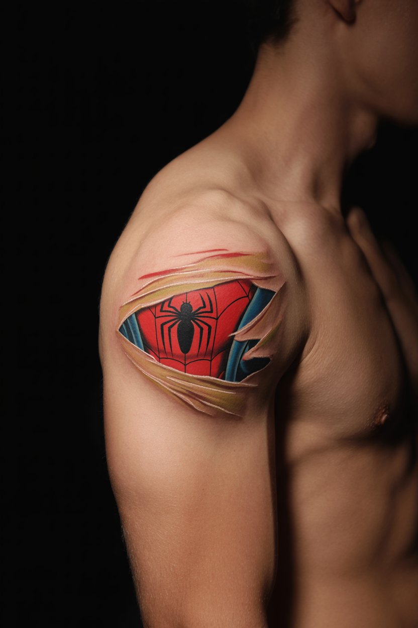 Spiderman Ripped Skin Tattoo
