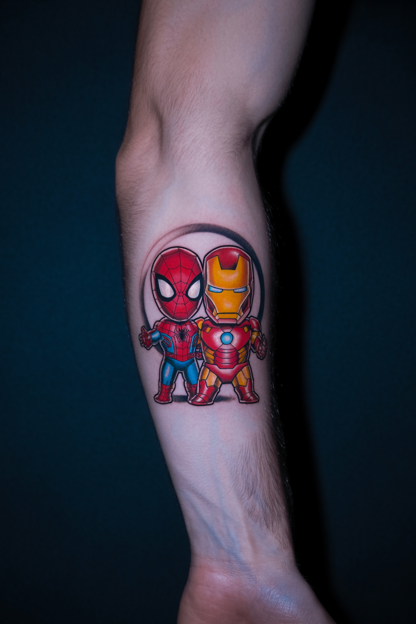 Spiderman and Iron Man Tattoo