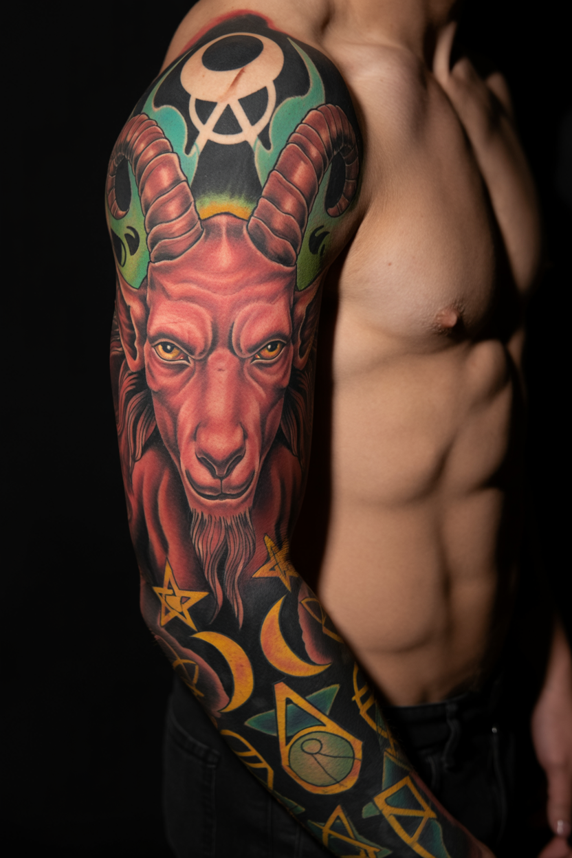 Baphomet Sleeve Tattoo
