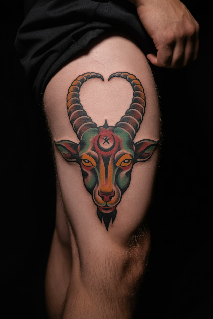 Baphomet Thigh Tattoo