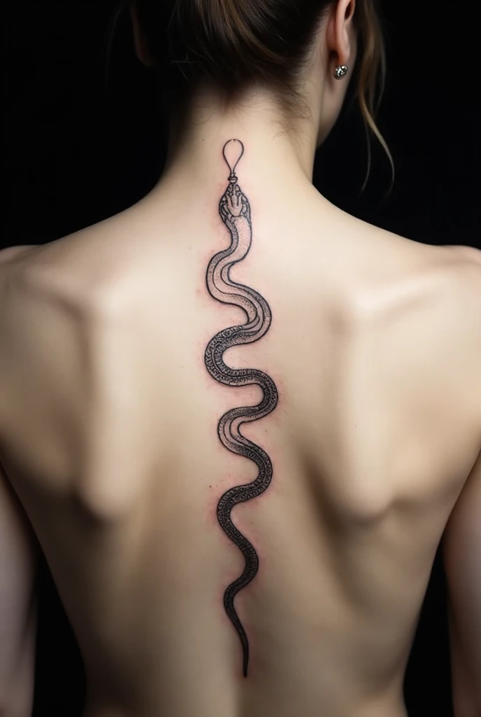 Beautiful Back Snake Tattoo With Outlines