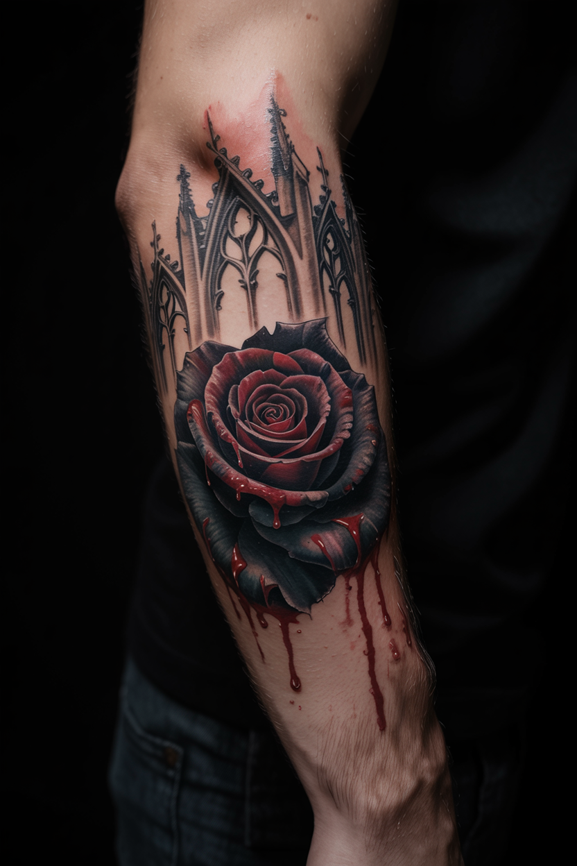 Bloody Gothic Rose Tattoo