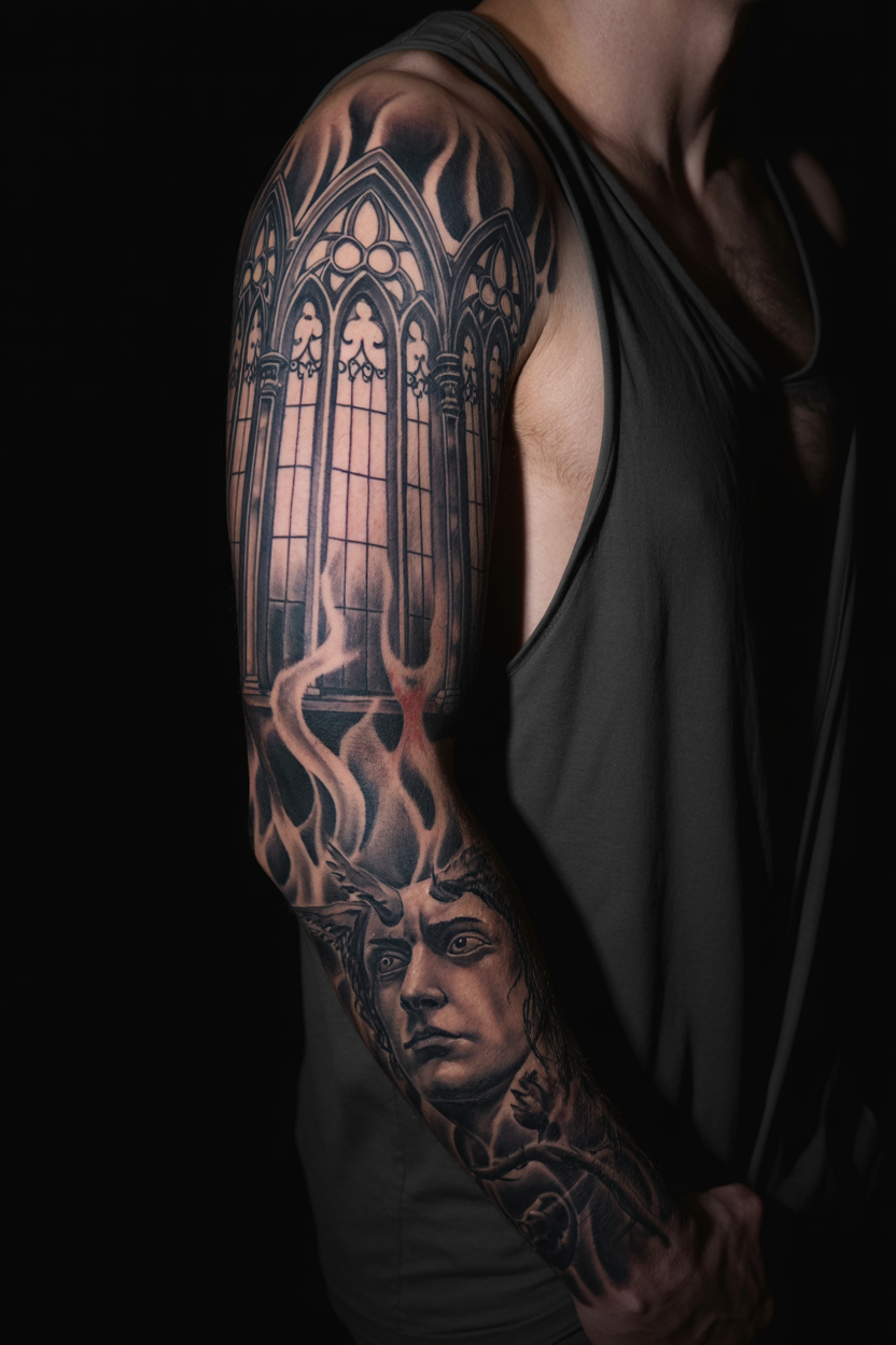 Flamboyant Gothic Tattoo On Sleeve