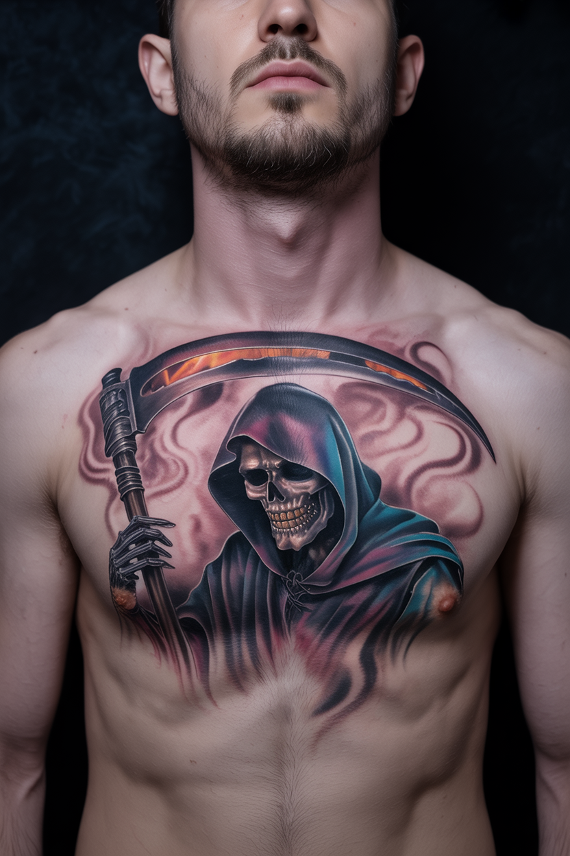 Grim Reaper Chest Tattoo