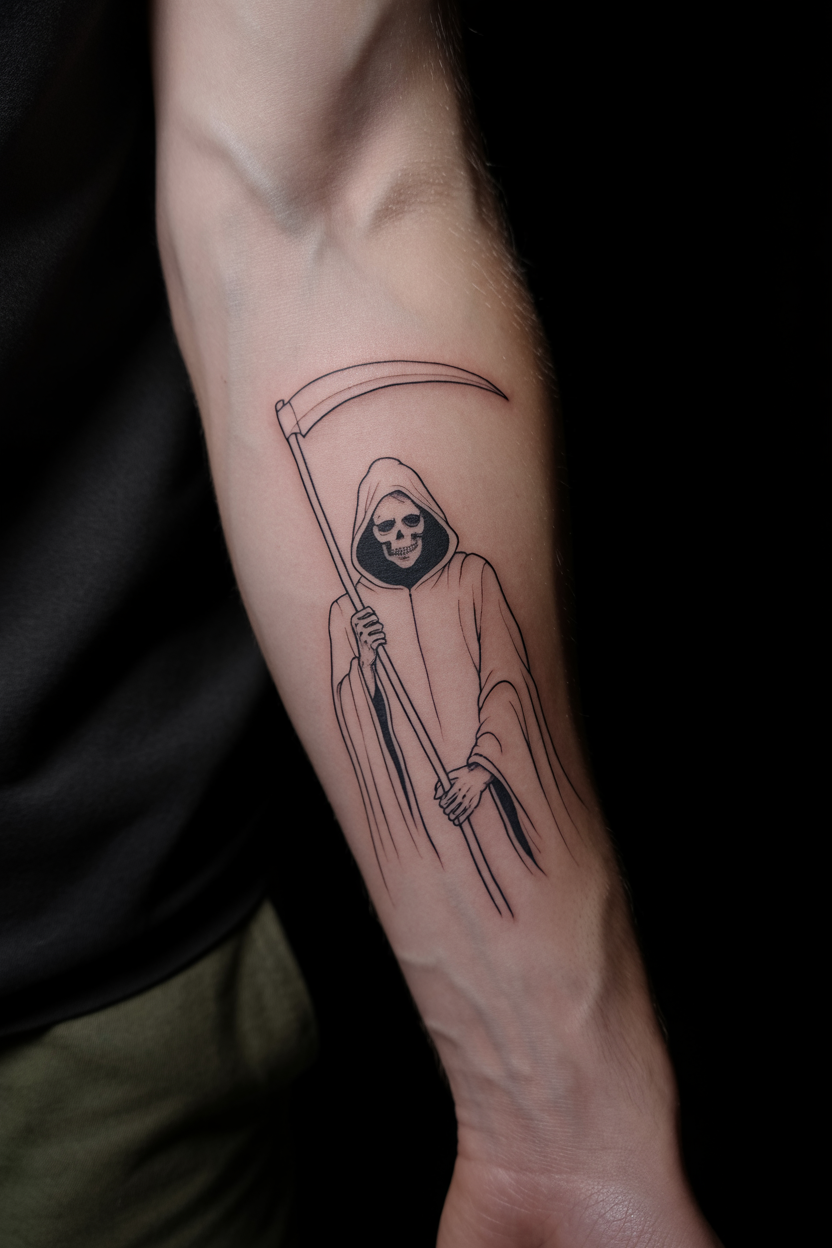 Grim Reaper Fine Line Tattoo