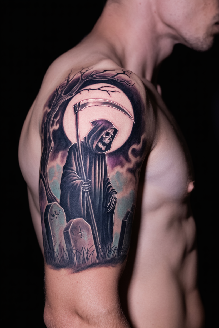 Grim Reaper Graveyard Tattoo