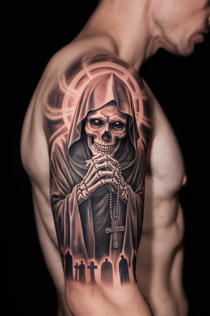 Grim Reaper Praying Tattoo