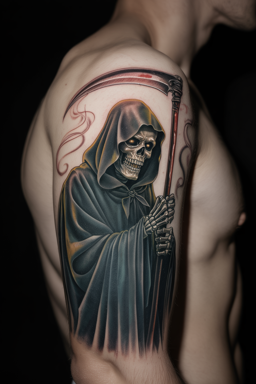 Grim Reaper Shoulder Blade Tattoo