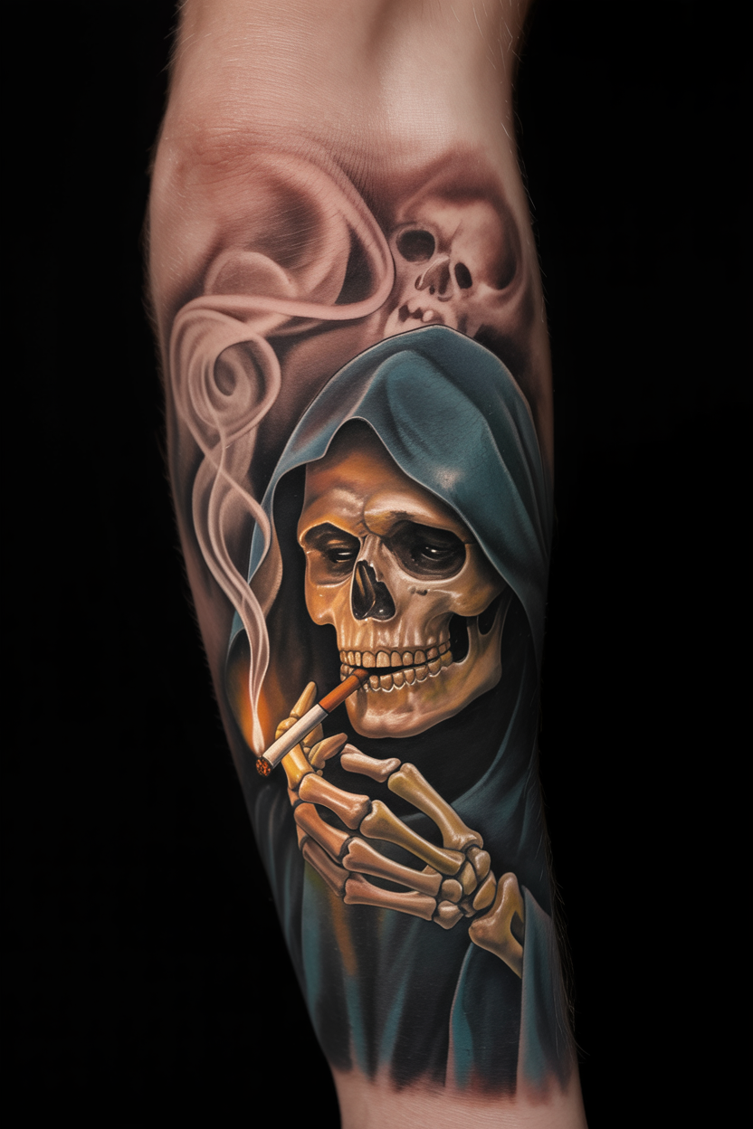 Grim Reaper Smoking Tattoo