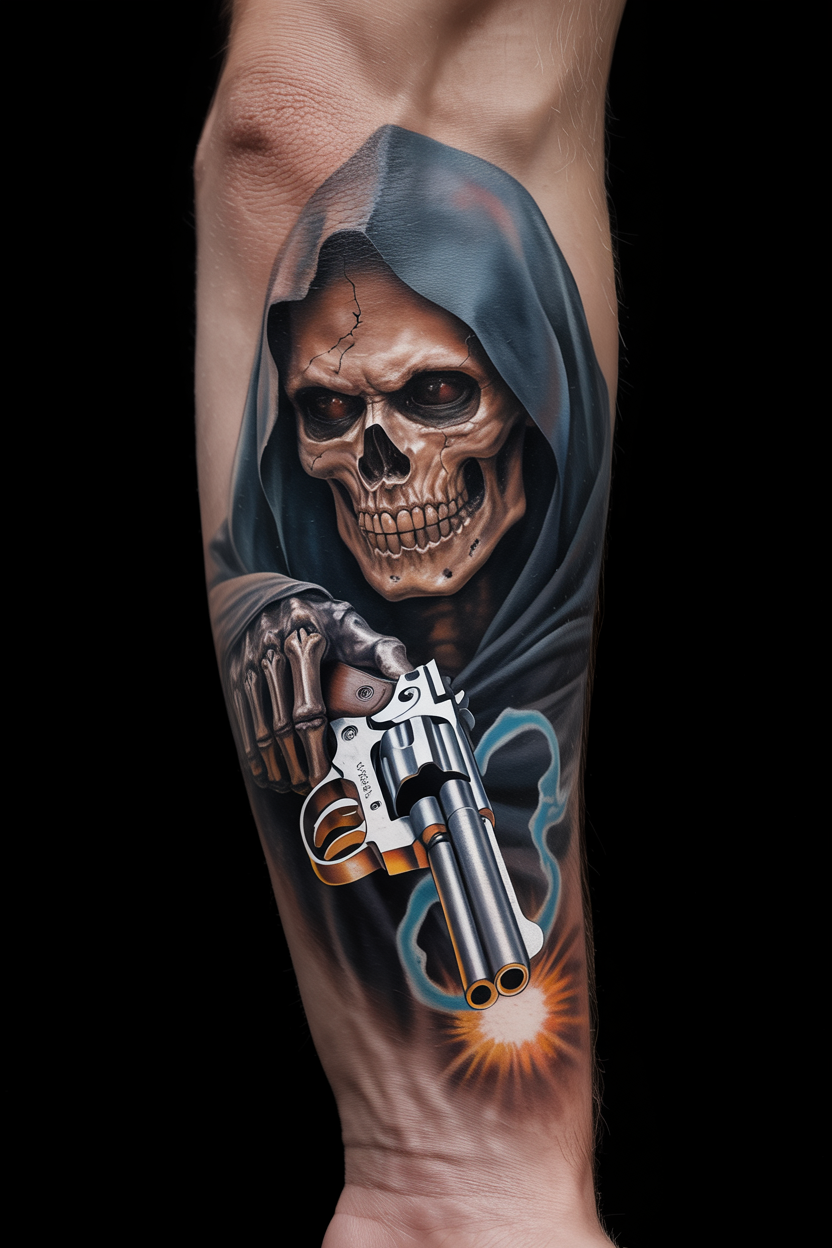 Grim Reaper with Gun Tattoo