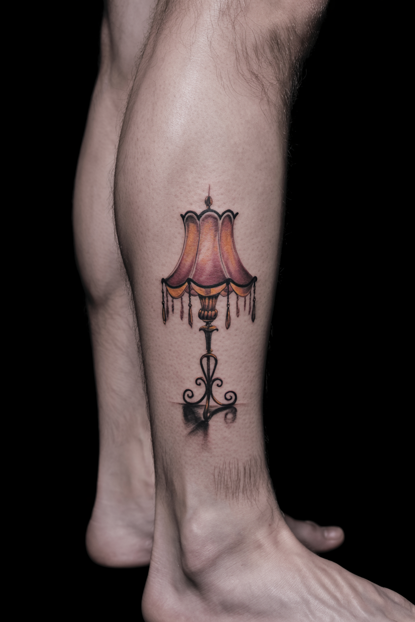 Lampshade Gothic Tattoo On Leg