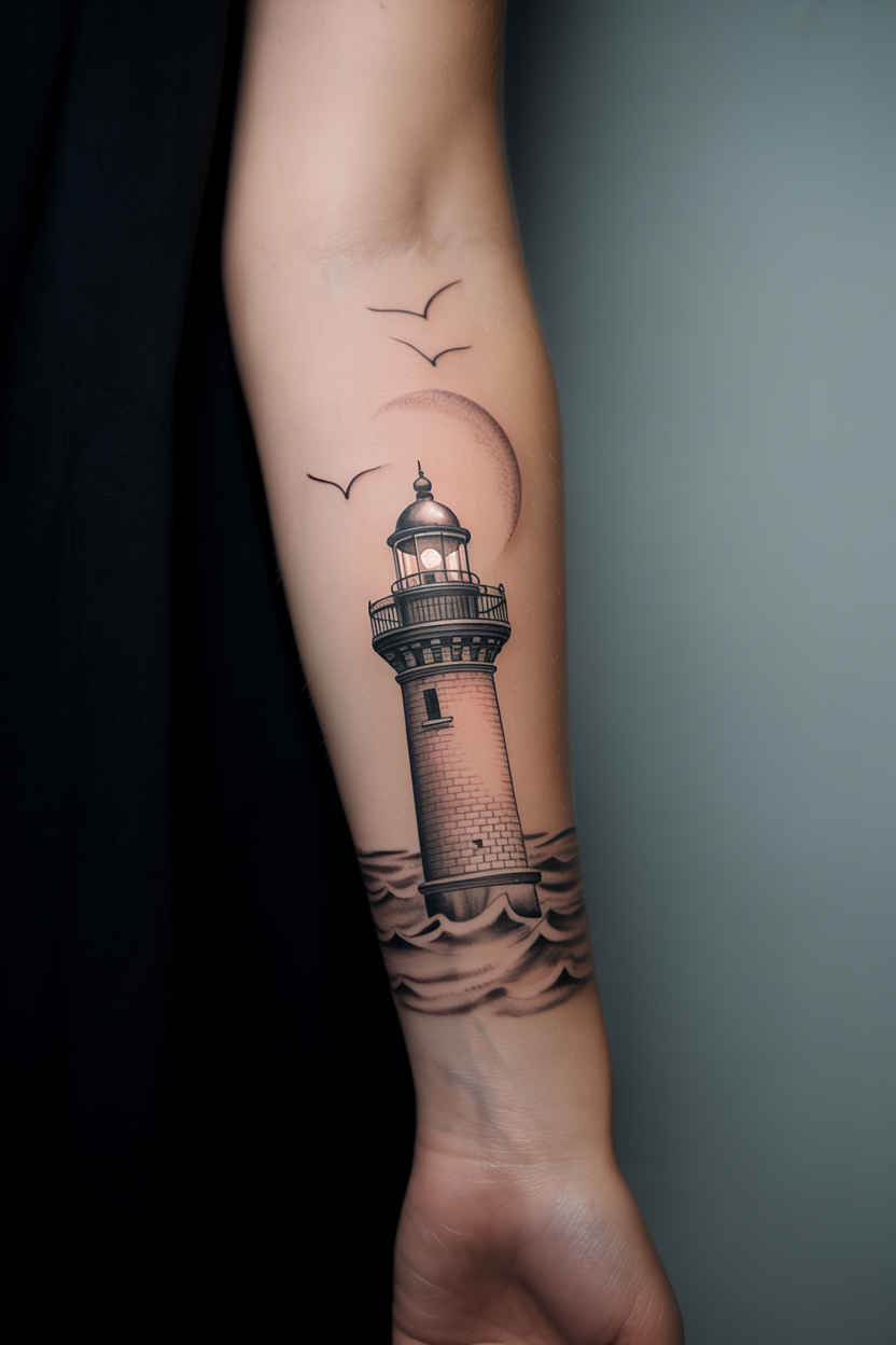 22 Lighthouse Tattoo Ideas To Cherish The Luxury Of Life! 13 Lighthouse Tattoo for Women 2