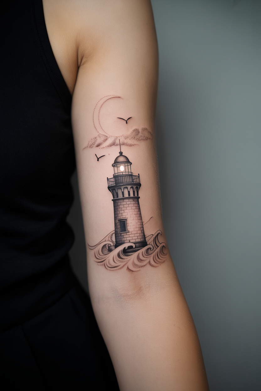 22 Lighthouse Tattoo Ideas To Cherish The Luxury Of Life! 14 Lighthouse Tattoo for Women