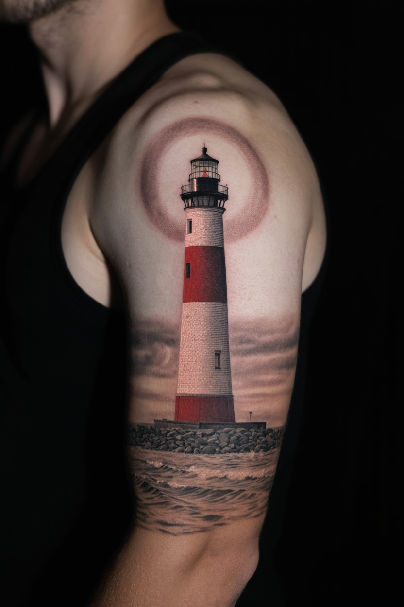 22 Lighthouse Tattoo Ideas To Cherish The Luxury Of Life! 24 Mysterious Barnegat Lighthouse Tattoo 2