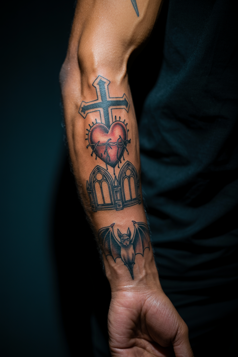 Patchwork Gothic Traditional Tattoo