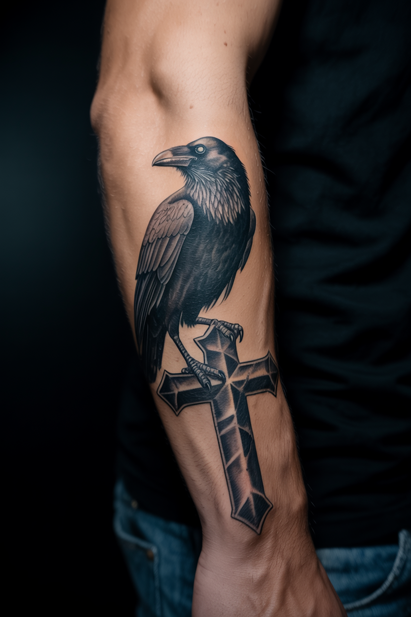 Realistic Gothic Raven Tattoo5