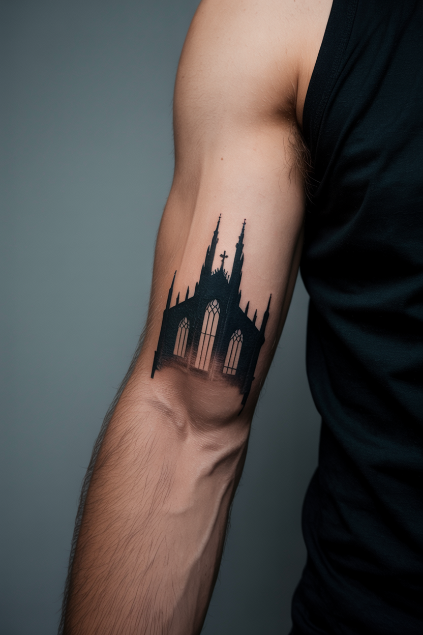 Silhouette Gothic Architecture Tattoo9