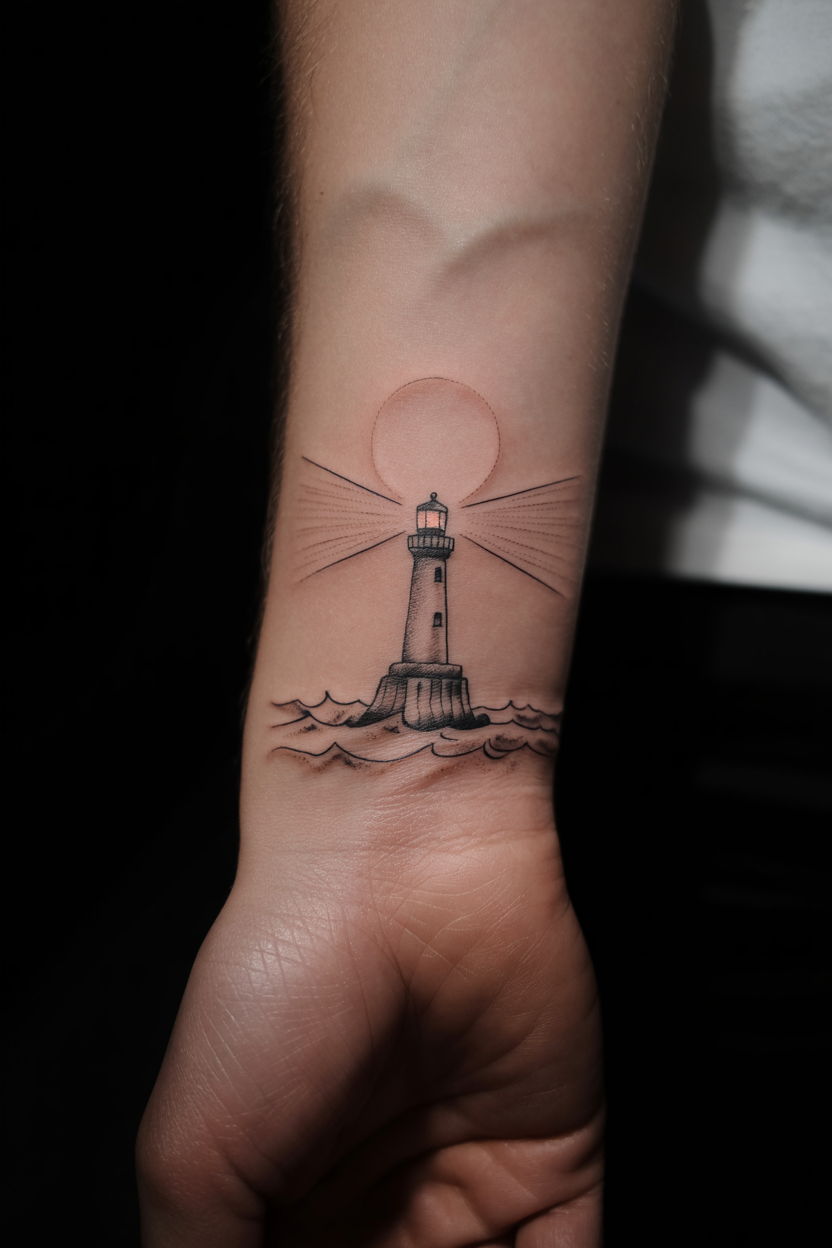 22 Lighthouse Tattoo Ideas To Cherish The Luxury Of Life! 3 Small Yet Hopeful Lighthouse Tattoo4