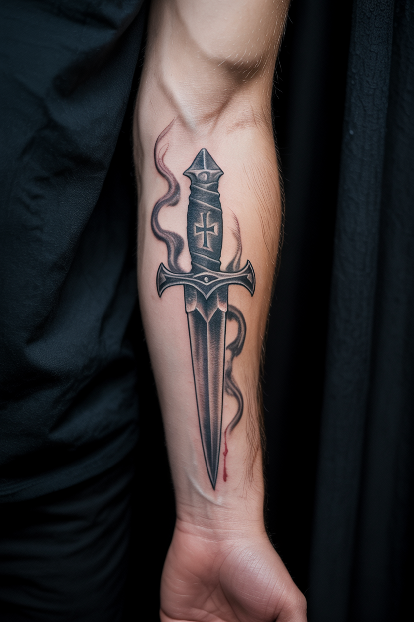 Straightforward Gothic Dagger Tattoo