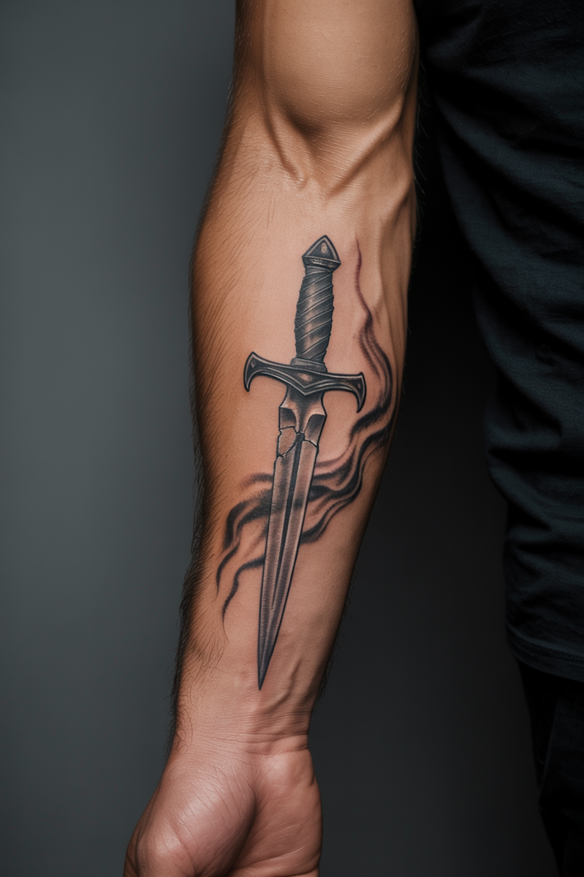 Straightforward Gothic Dagger Tattoo6