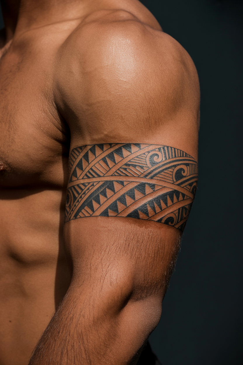 26 Sensual Polynesian Tattoo Ideas To Connect With Your Roots! 9 Symmetrical Polynesian Armband Tattoo