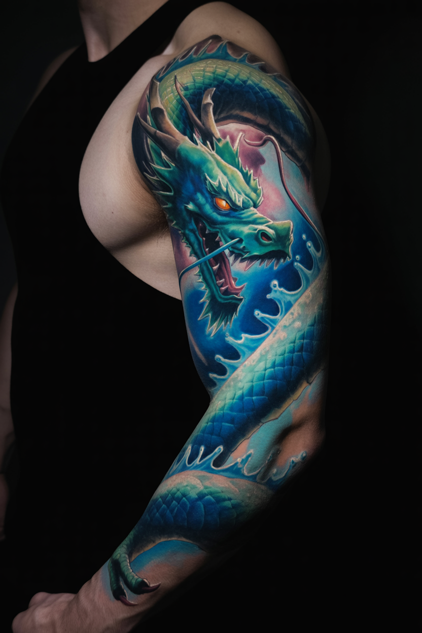 20 Dynamic Demon Slayer Tattoo Ideas To Seek Vengeance! 17 Terrifying Demon Slayer Water Dragon Tattoo