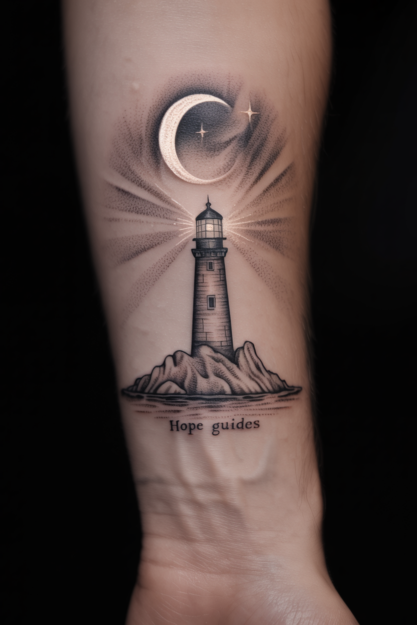 22 Lighthouse Tattoo Ideas To Cherish The Luxury Of Life! 2 a photograph of a meticulously detailed SAWg7ITdSziK7a23vAB Kw eWe9NyqUQ1GXaA5C4cXBsA