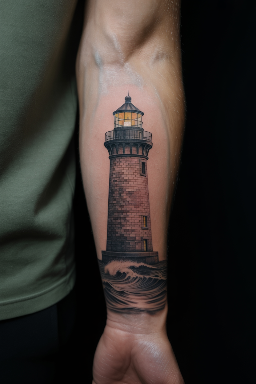22 Lighthouse Tattoo Ideas To Cherish The Luxury Of Life! 31 a photograph showcases a meticulously