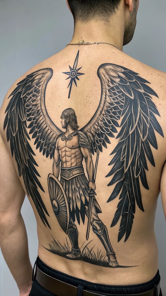 11 Archangel Michael Tattoo Ideas for Men 1 archangel michael s powerful stance