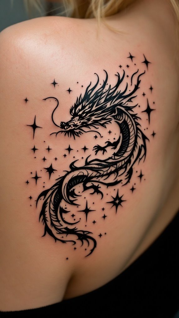 7 Feminine Dragon Tattoo Ideas for Women 6 celestial dragon adorned stars