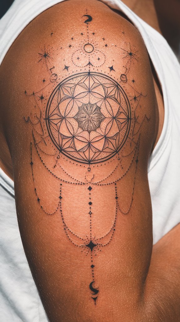 7 Half Mandala Tattoo Ideas 7 celestial mandala cosmic elements
