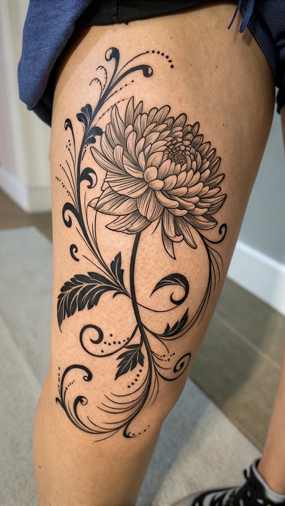 11 Unique Knee Tattoo Ideas 8 chrysanthemum decorative line art