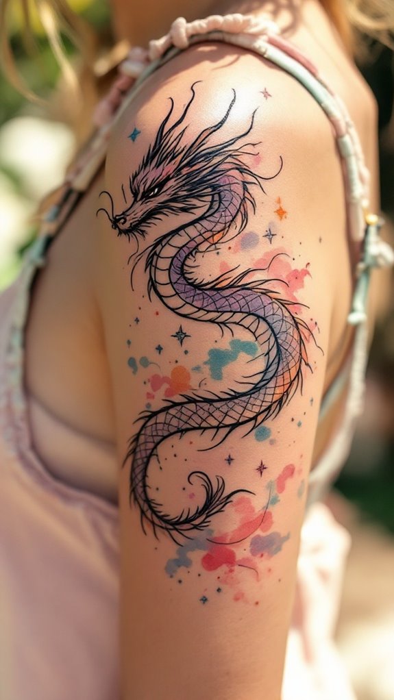 7 Feminine Dragon Tattoo Ideas for Women 3 colorful dragon illustration art