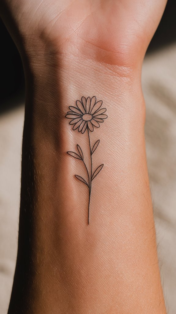 7 Daisy Fine Line Tattoo Ideas 2 daisy tattoo on wrist