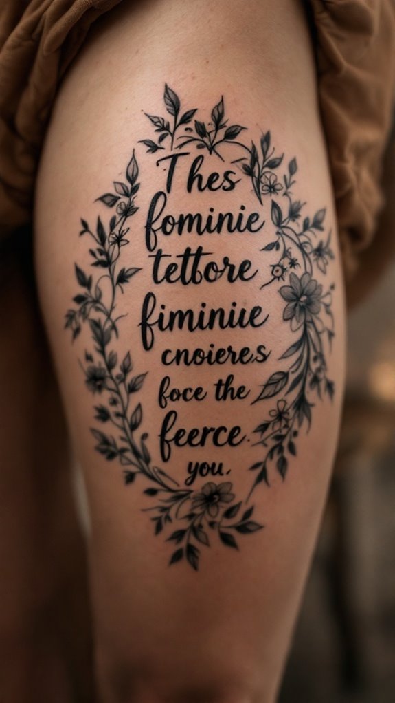 7 Front Thigh Quotes Tattoo Ideas for Women 7 empowered women bold steps