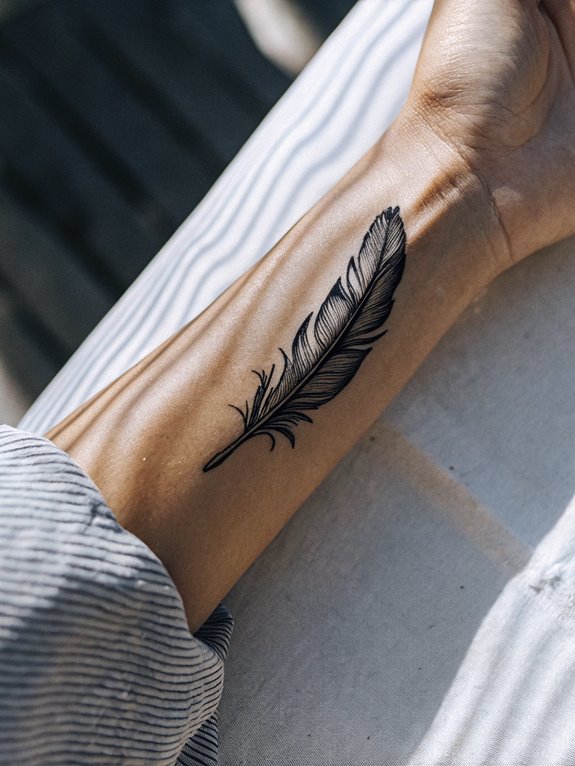 15 Meaningful Wrist Tattoos for Women 14 Feather Tattoo: Lightness and Spiritual Connection