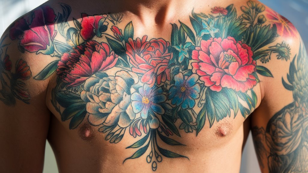floral designs on chest