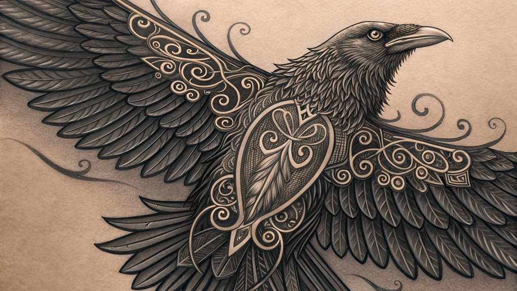 11 Gothic Ornament Tattoo Ideas 10 gothic scripted mythical raven