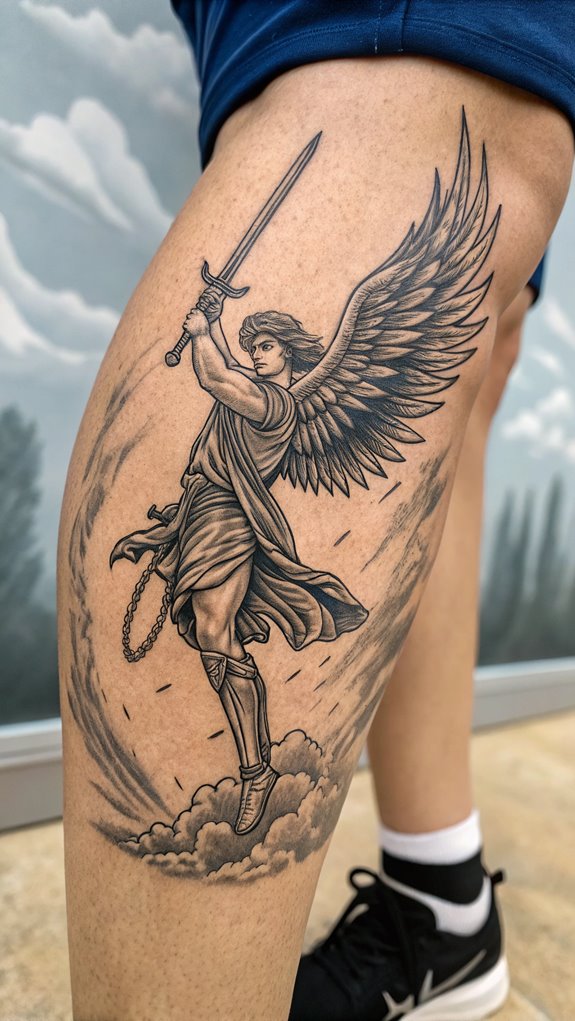 11 Archangel Michael Tattoo Ideas for Men 11 guardian angel leg tattoo