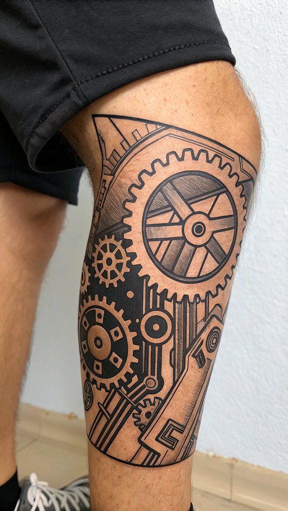 11 Unique Knee Tattoo Ideas 9 industrial themed body art