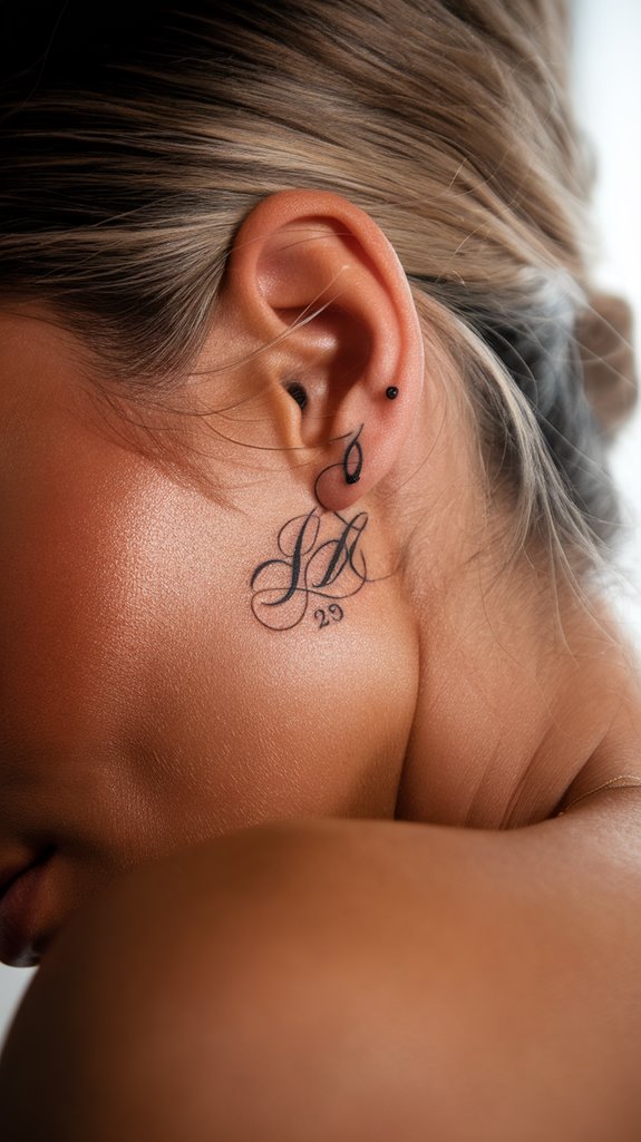 7 Behind Ear Tattoo Ideas for Women 6 initials and numerical values