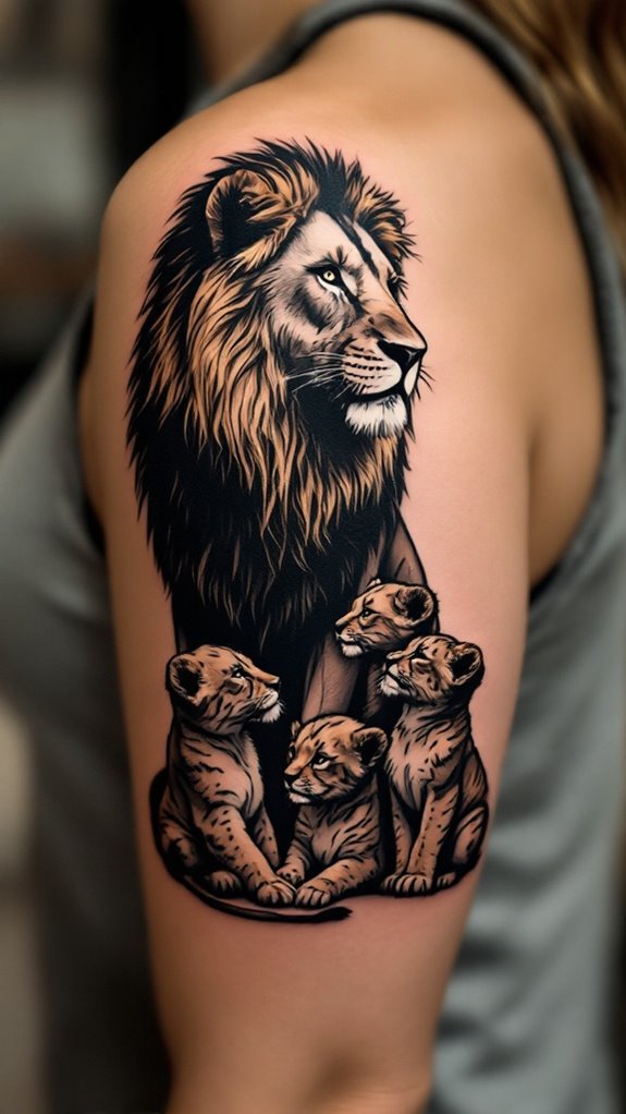 7 Mama Lion and Cubs Tattoo Ideas 4 lioness and cubs silhouette