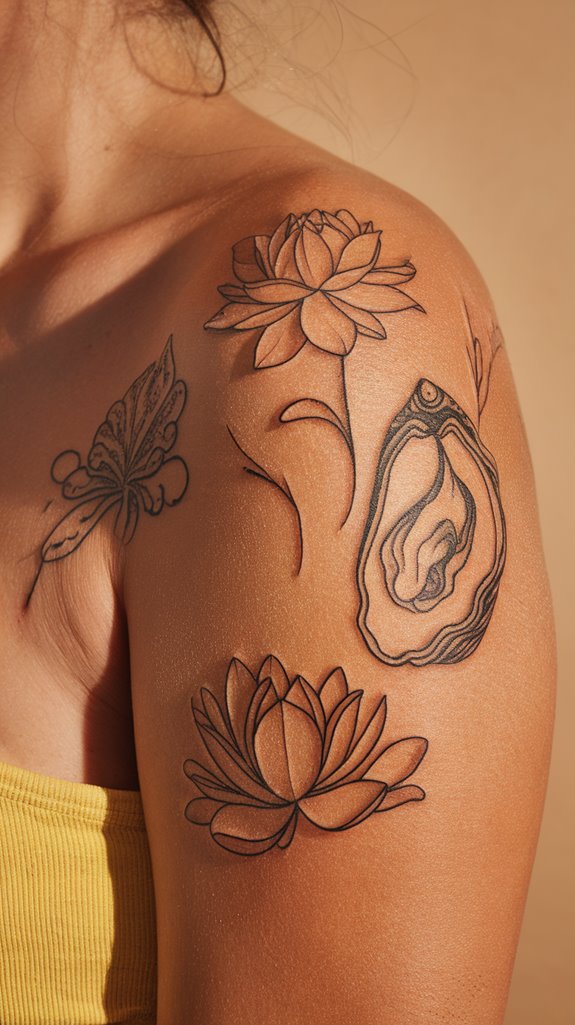 7 Upper Shoulder Tattoos for Women 8 lotus and oyster tattoos
