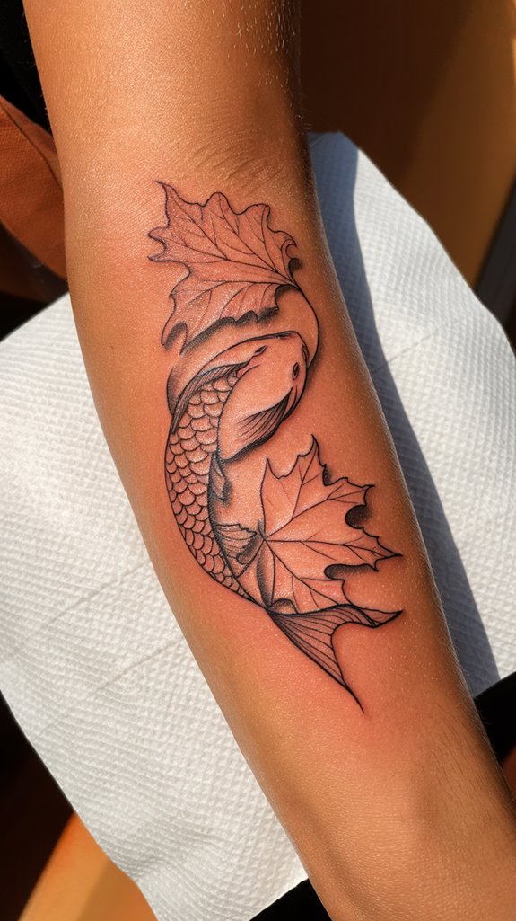 7 Japanese Flower Tattoo Ideas 6 maple leaf koi harmony