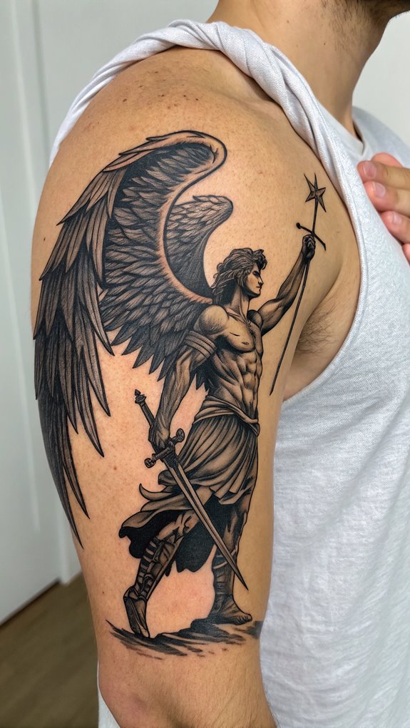 11 Archangel Michael Tattoo Ideas for Men 6 michael conquering evil forces